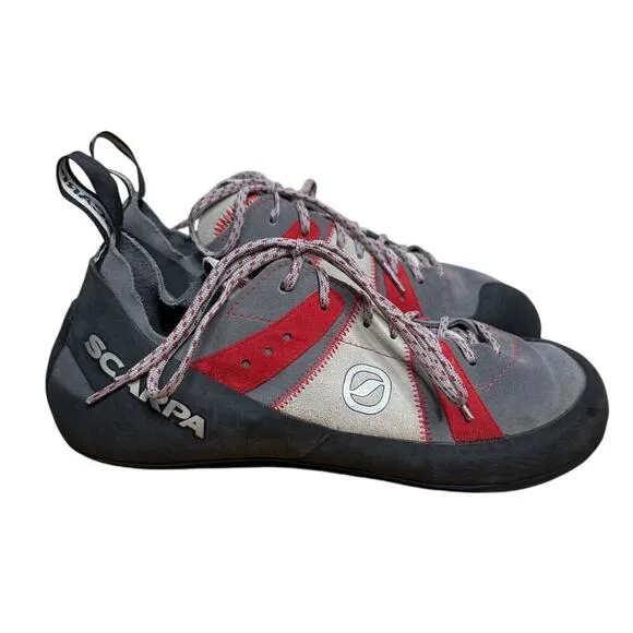SCARPA Men's 10 Helix Lace Rock Climbing Shoes Trad Sport Bouldering Gray Red