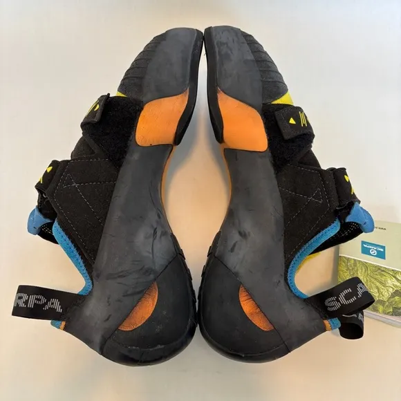 Scarpa Men's black yellow orange Booster Rock Climbing boulder Shoes size 45 NWT