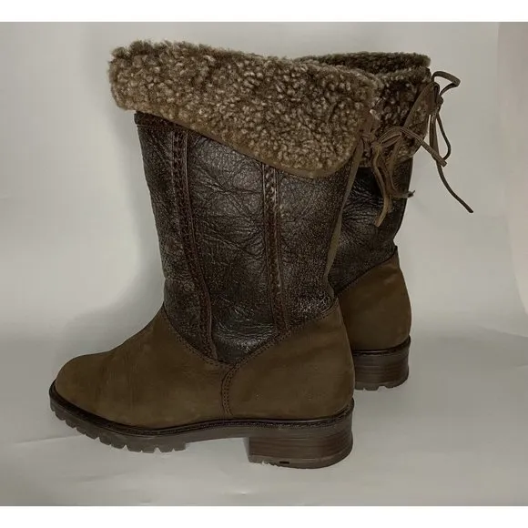 Schapuro Leather Boots Germany Brown Lined S 41/9.5 Lambskin Shearling Fold Top