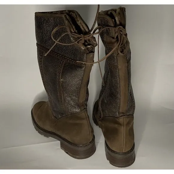Schapuro Leather Boots Germany Brown Lined S 41/9.5 Lambskin Shearling Fold Top