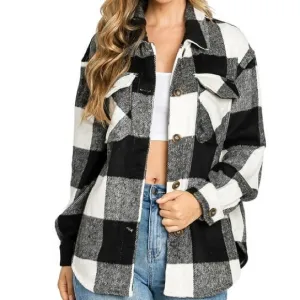 Shacket Thick Heavyweight Flannel Shirt Plaid Black White Check Womens Size XXL
