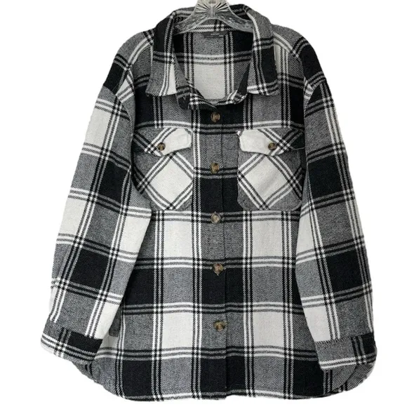 Shacket Thick Heavyweight Flannel Shirt Plaid Black White Check Womens Size XXL