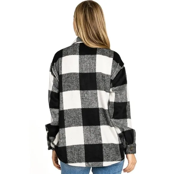 Shacket Thick Heavyweight Flannel Shirt Plaid Black White Check Womens Size XXL