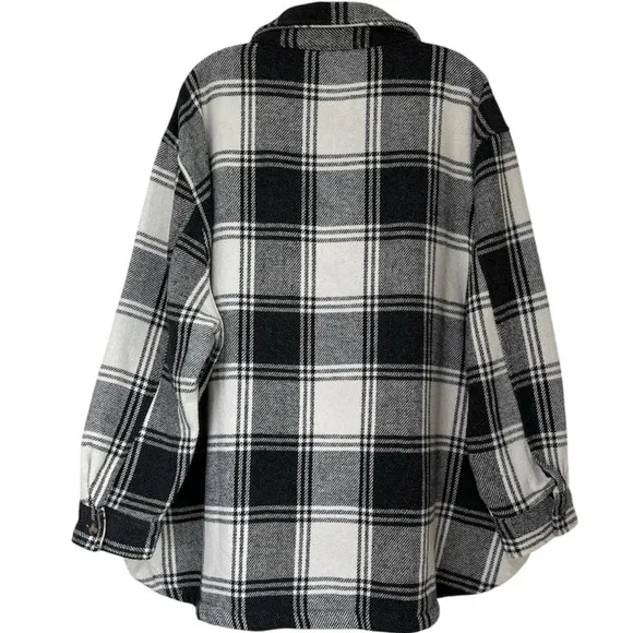 Shacket Thick Heavyweight Flannel Shirt Plaid Black White Check Womens Size XXL