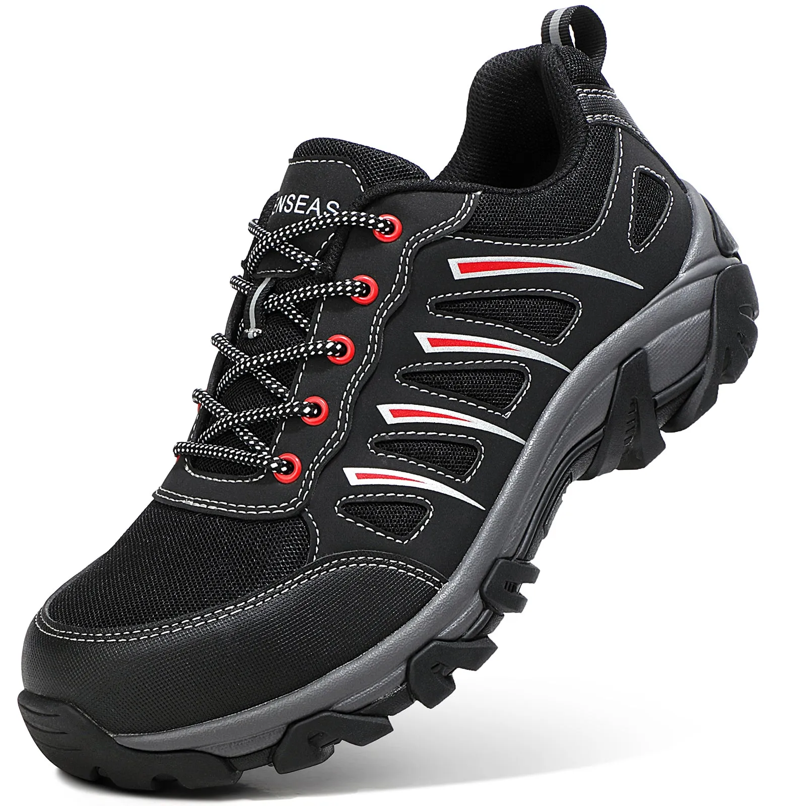 SIXSPACE Men Climbing shoes Work Boots Waterproof Lightweight Slip Resistant Construction Shoe BlackRed 8US