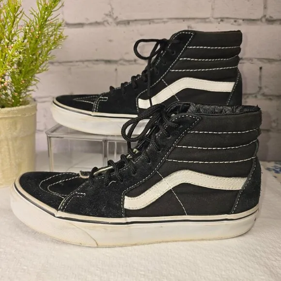 SK8-HI VANS SHOES BLACK AND WHITE HIGH TOPS LEATHER AND SUEDE SIZE 6.5/8