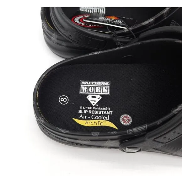 Skechers Mens Size 8‎ Superman DC Slip On Work Safety Shoes Slip Resistant Black