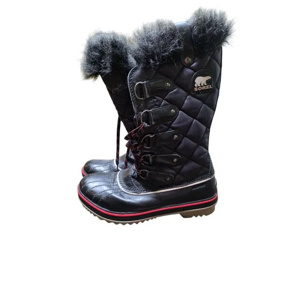 Sorel Boots Size 7 Tofino Cate Black Quilted Snow Ski waterproof apres-ski