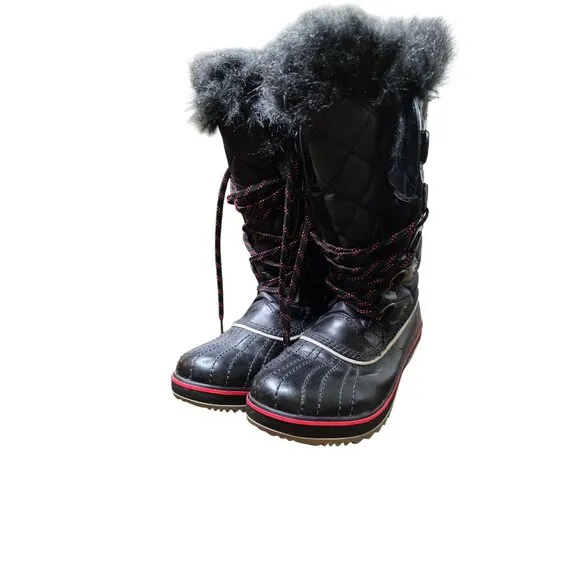 Sorel Boots Size 7 Tofino Cate Black Quilted Snow Ski waterproof apres-ski