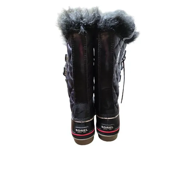 Sorel Boots Size 7 Tofino Cate Black Quilted Snow Ski waterproof apres-ski