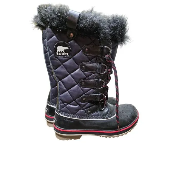 Sorel Boots Size 7 Tofino Cate Black Quilted Snow Ski waterproof apres-ski