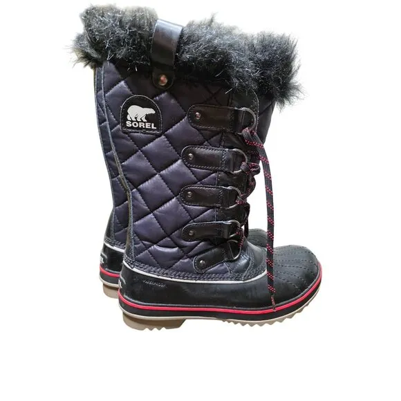 Sorel Boots Size 7 Tofino Cate Black Quilted Snow Ski waterproof apres-ski