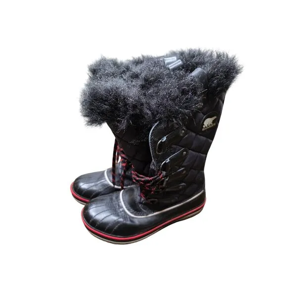 Sorel Boots Size 7 Tofino Cate Black Quilted Snow Ski waterproof apres-ski