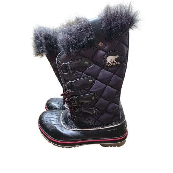 Sorel Boots Size 7 Tofino Cate Black Quilted Snow Ski waterproof apres-ski