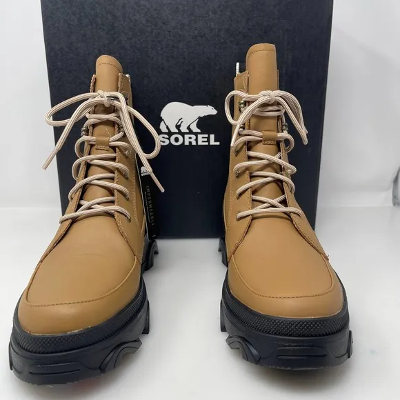 Sorel Brex Lace-Up Boots in Tawny Buff and Black Size 8 M Retail $200 NEW‎