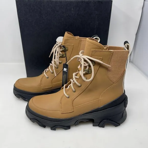 Sorel Brex Lace-Up Boots in Tawny Buff and Black Size 8 M Retail $200 NEW‎