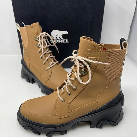 Sorel Brex Lace-Up Boots in Tawny Buff and Black Size 8 M Retail $200 NEW‎
