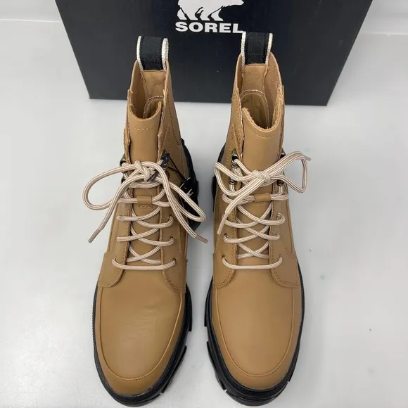 Sorel Brex Lace-Up Boots in Tawny Buff and Black Size 8 M Retail $200 NEW‎