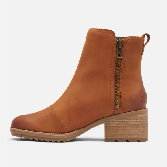 SOREL Cate Booties Leather Ankle Booties, Camel (Iced Tea), Waterproof, Size 6
