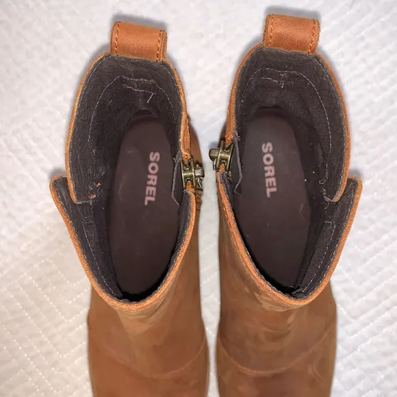SOREL Cate Booties Leather Ankle Booties, Camel (Iced Tea), Waterproof, Size 6