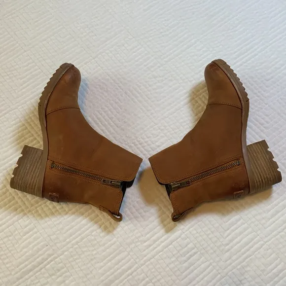 SOREL Cate Booties Leather Ankle Booties, Camel (Iced Tea), Waterproof, Size 6