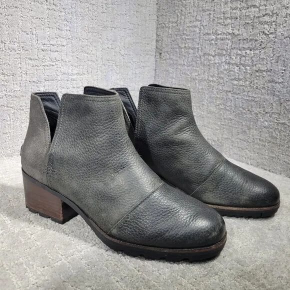 Sorel Cate Women's Size 10.5M US Charcoal Leather Waterproof Rain Bootie Boots