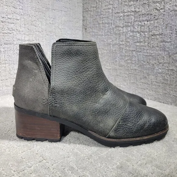 Sorel Cate Women's Size 10.5M US Charcoal Leather Waterproof Rain Bootie Boots