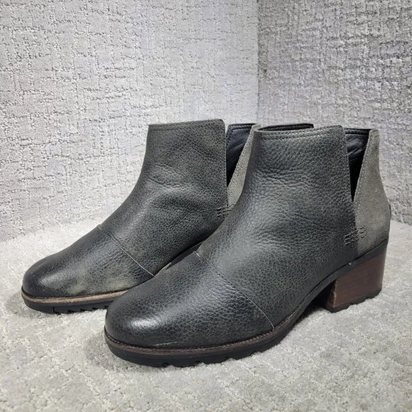 Sorel Cate Women's Size 10.5M US Charcoal Leather Waterproof Rain Bootie Boots