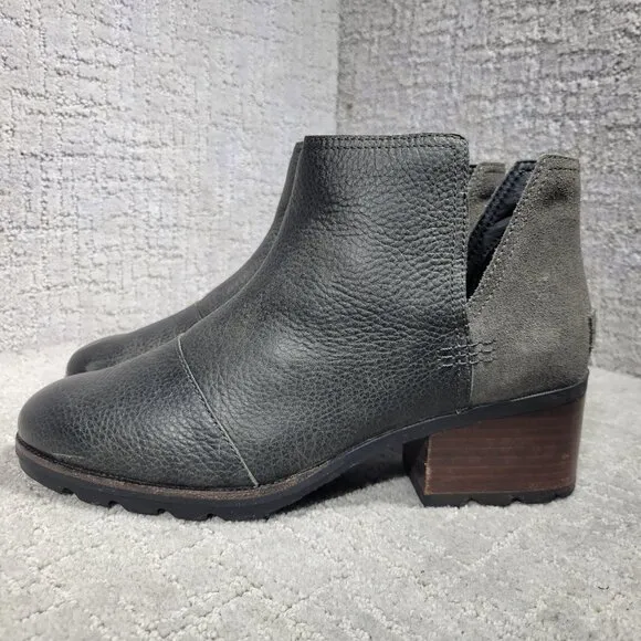 Sorel Cate Women's Size 10.5M US Charcoal Leather Waterproof Rain Bootie Boots