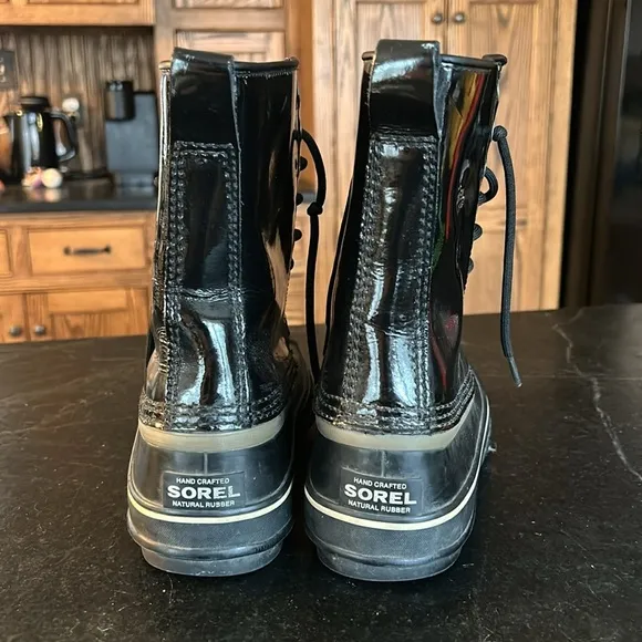 Sorel Dahlia Patent Leather MidCalf Waterproof Winter Lined Boots Black Womens 9