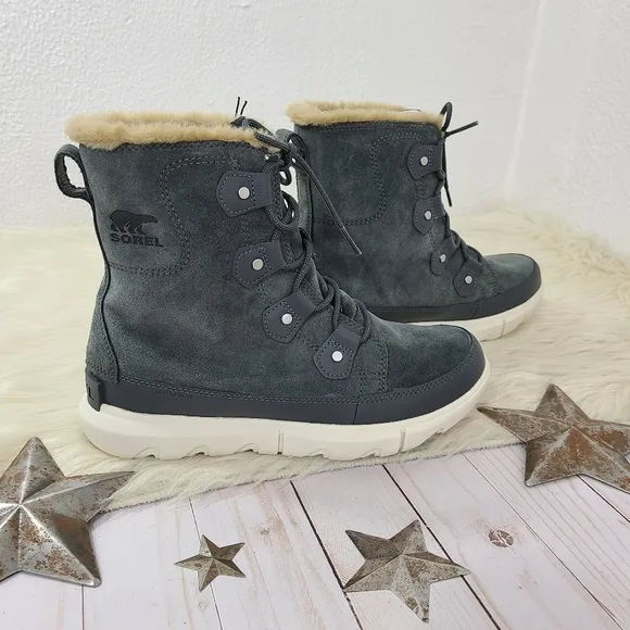 Sorel Explorer Next Joan Waterproof Boots Grill Gray Fawn Fur size 9 NEW NWT