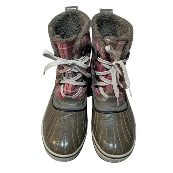 Sorel Green Red Plaid Tivoli Waterproof Sherpa Lined Boots Size 9