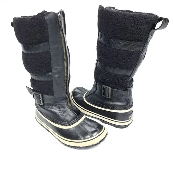 SOREL Helen of Tundra II Waterproof Black Fleece Leather Knee High Duck Boots 9