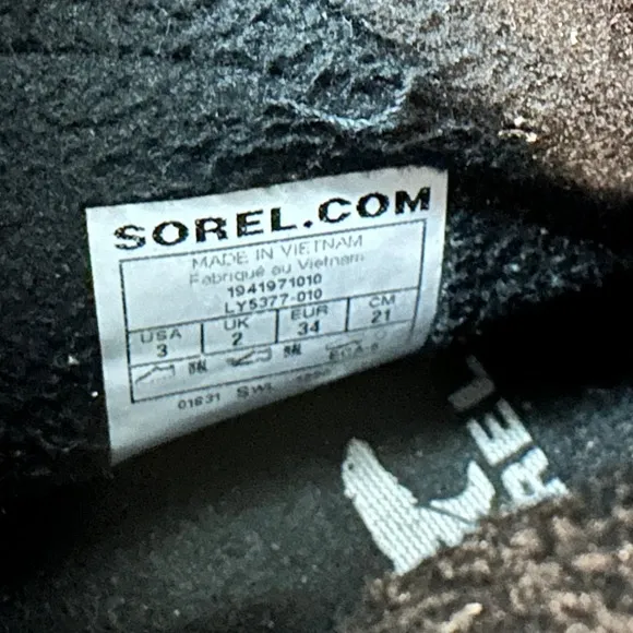 Sorel Insulted Ankle Boots Girls Kids size 3 Black Hiking Trail Outdoor Shoes