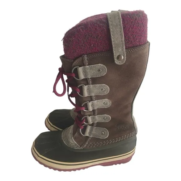 SOREL JOAN OF ARCTIC Knit Waterproof Suede Winter Laced Boots Womens Size 5