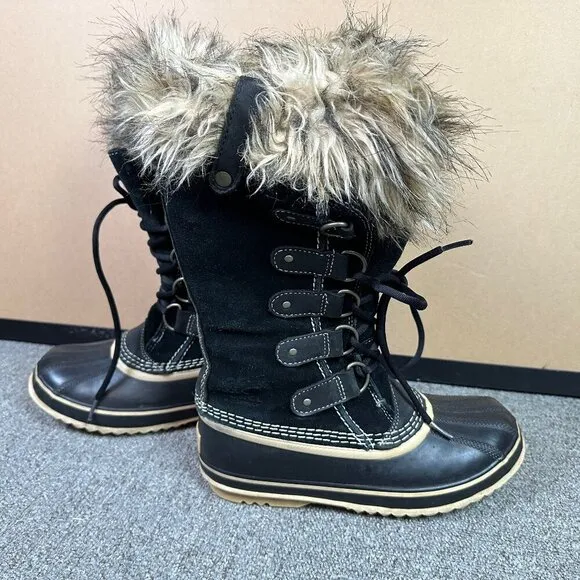 Sorel Joan of Arctic Snow Black Suede Waterproof Leather Womens Boots Size 7