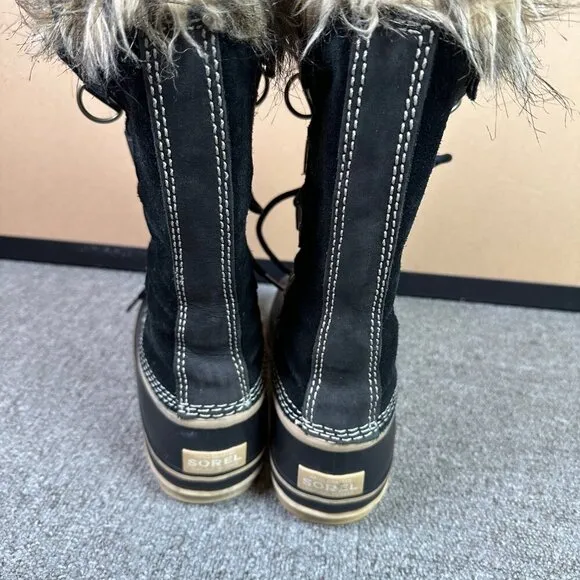 Sorel Joan of Arctic Snow Black Suede Waterproof Leather Womens Boots Size 7