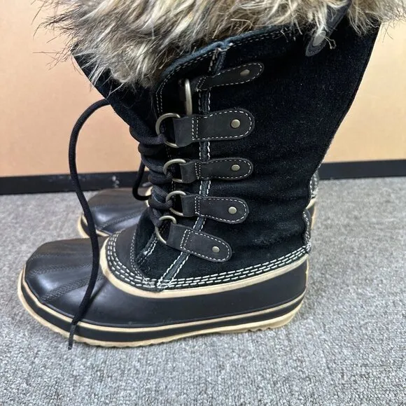 Sorel Joan of Arctic Snow Black Suede Waterproof Leather Womens Boots Size 7