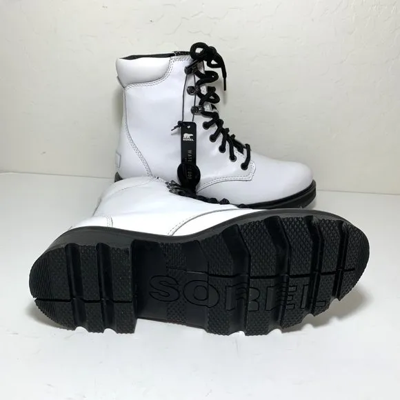 Sorel Lennox Lace Up Boots Leather Combat Hiker Booties White Size 10 NEW