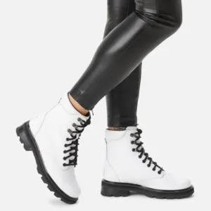 Sorel Lennox Lace Up Boots Leather Combat Hiker Booties White Size 10 NEW