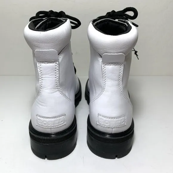 Sorel Lennox Lace Up Boots Leather Combat Hiker Booties White Size 10 NEW
