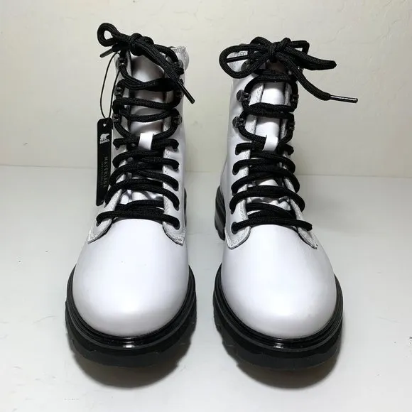 Sorel Lennox Lace Up Boots Leather Combat Hiker Booties White Size 10 NEW