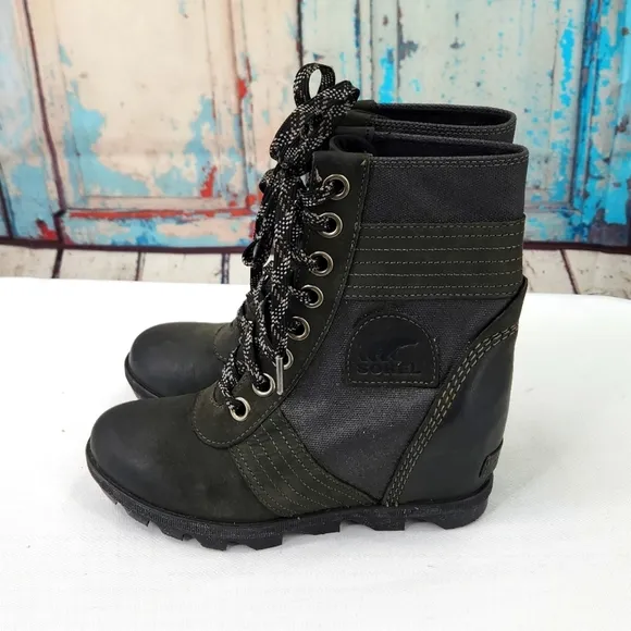 Sorel Lexie Wedge Leather Waterproof Canvas Winter Boots NL3046-010