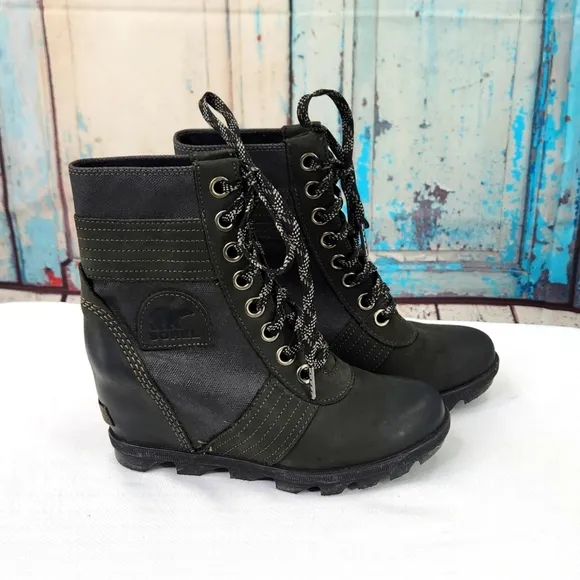 Sorel Lexie Wedge Leather Waterproof Canvas Winter Boots NL3046-010