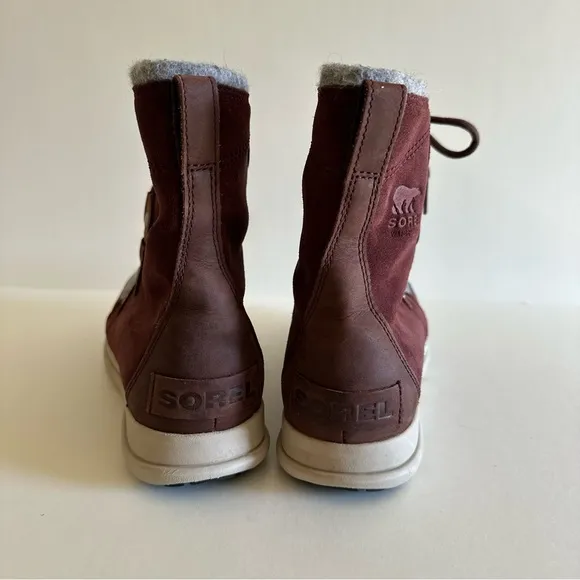 Sorel Maroon Explorer Joan Felt Waterproof Lace Up Suede Leather Boots