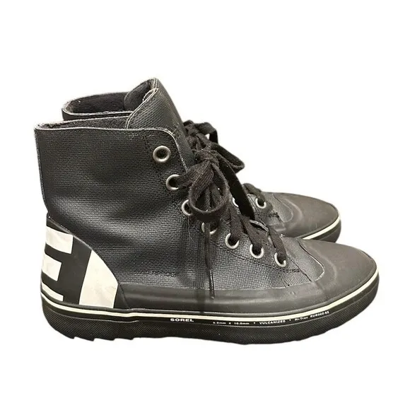 SOREL MENS CHEYANNE METRO HI WATERPROOF LACE UP BOOTS BLACK LEATHER SIZE 8.5 US
