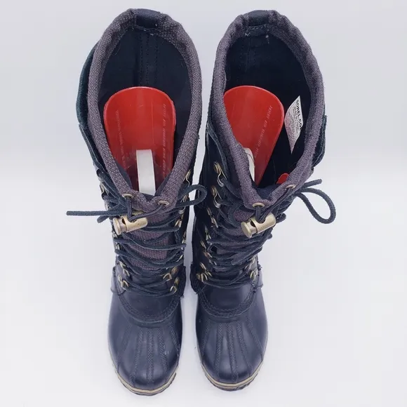 Sorel NL2033 Conquest Carly Women’s Waterproof Black Leather Rain Boots Size 6