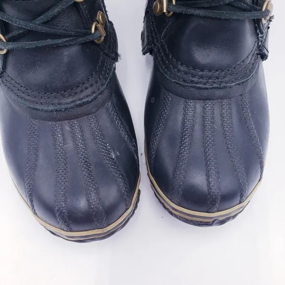 Sorel NL2033 Conquest Carly Women’s Waterproof Black Leather Rain Boots Size 6