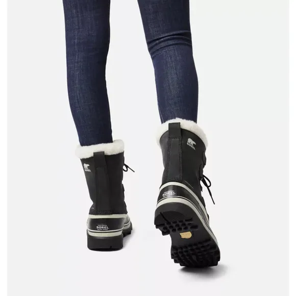 SOREL Women's Caribou WP Waterproof Leather Black Stone Size 10