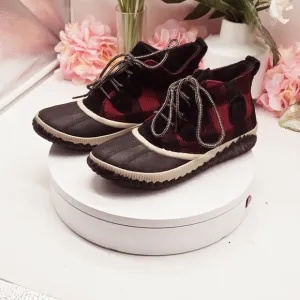 Sorel Women's Out N About Plaid Lace Up Rain Booties Size 8.5